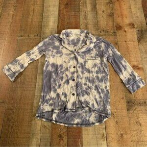 PJ salvage marine blue and white  1/2 sleeve button up Pajama top small NWTs